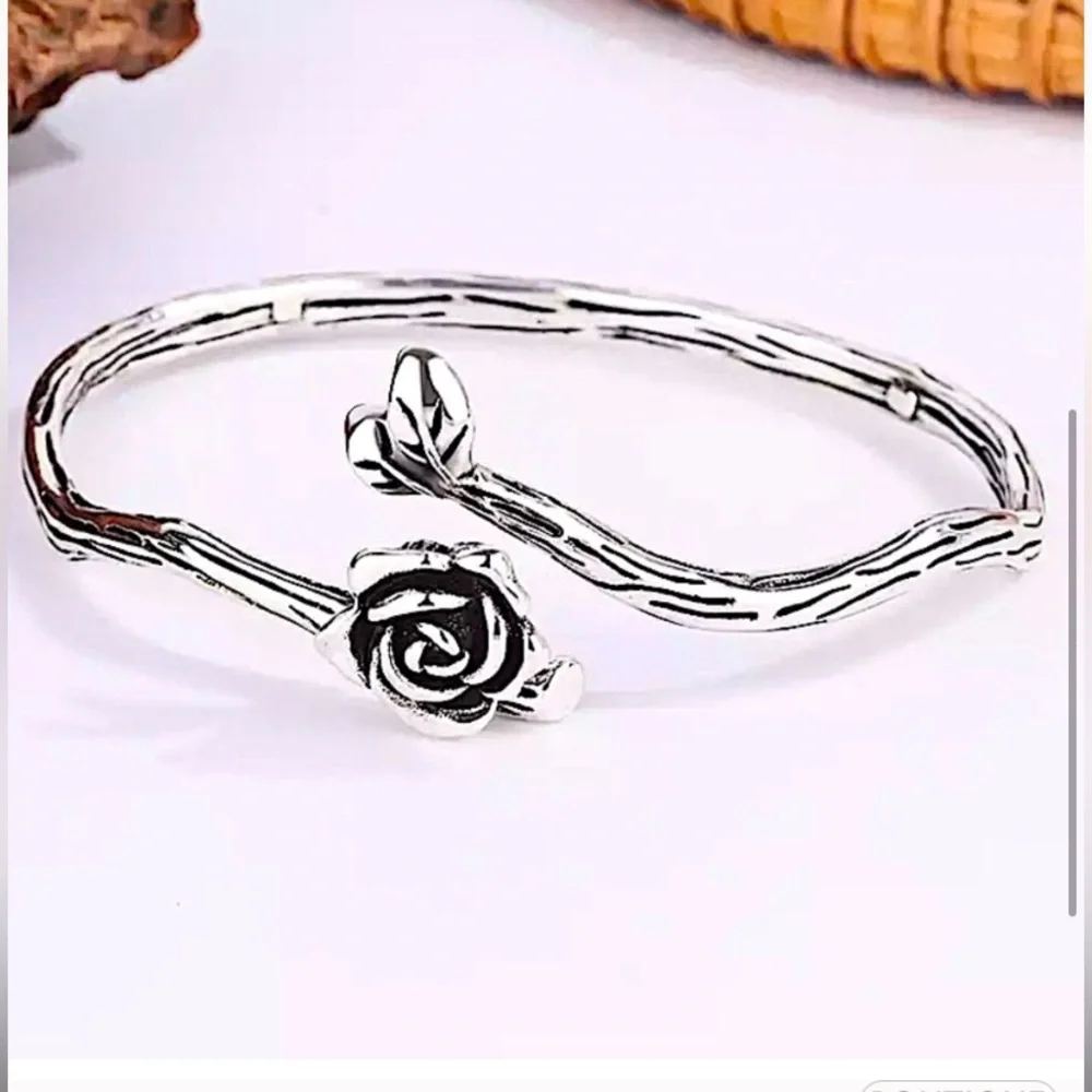 Flower Sterling Silver Bangle Cuff Bracelet - Picture 6 of 6
